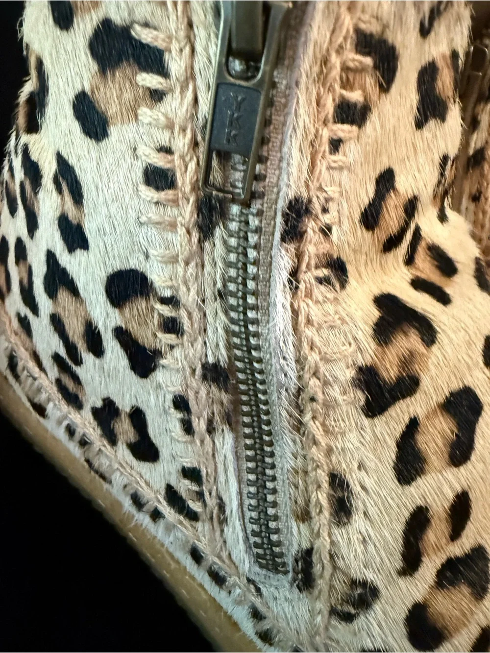 Leopard Print Faux Fur Ankle Boots - Beige/Black